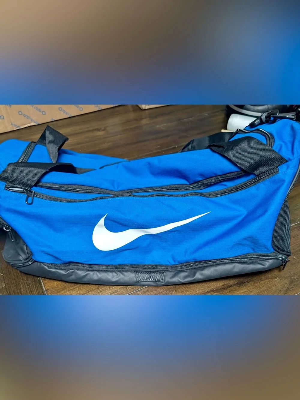 Nike Royal Blue and Black Gym Duffel with White Swoosh